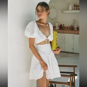 SABO Milkmaid Dress Womens Medium White Boho Beach Cutout Mini Puff Sleeve